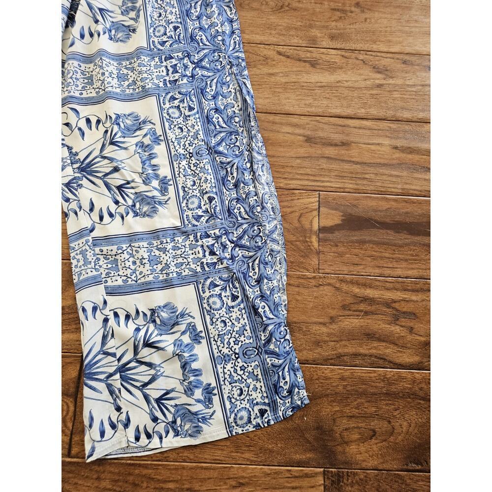 JAASE Wide Leg Pants Women’s Size L Long Side Slits Blue Floral Boho NWT Travel - Picture 3 of 11